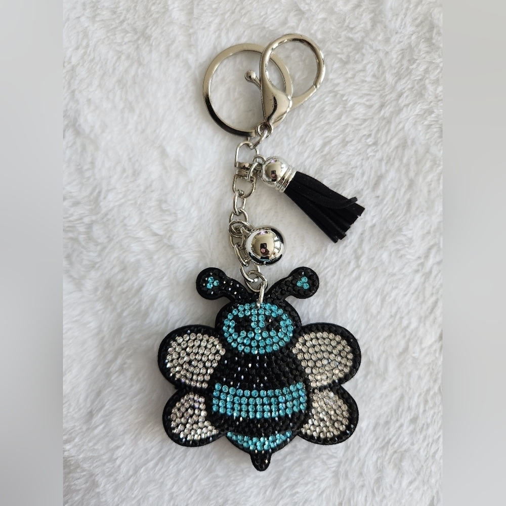 Blue Bee Keychain with Rhinestones